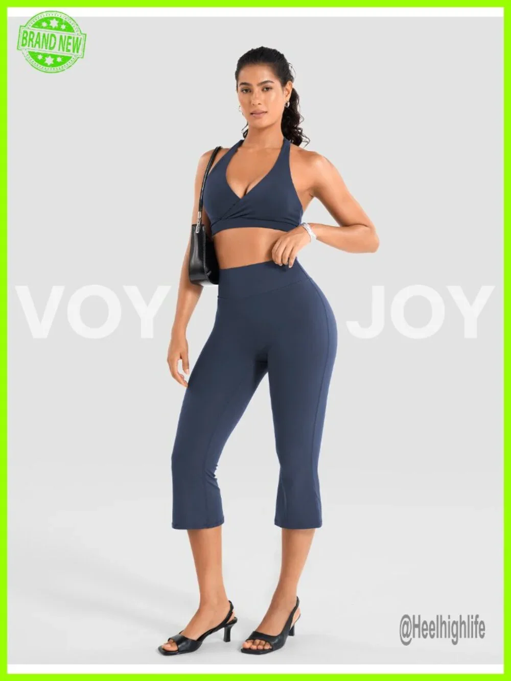 High Waist Capri Yoga Pants with Scrunch Booty Lift - Nylon Blend Flare Leg